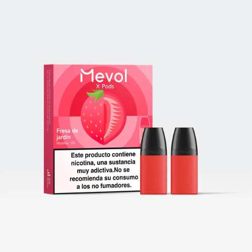 Mevol X Pod fresa jardín  3% paquete de 2 pods (1200 Puffs)